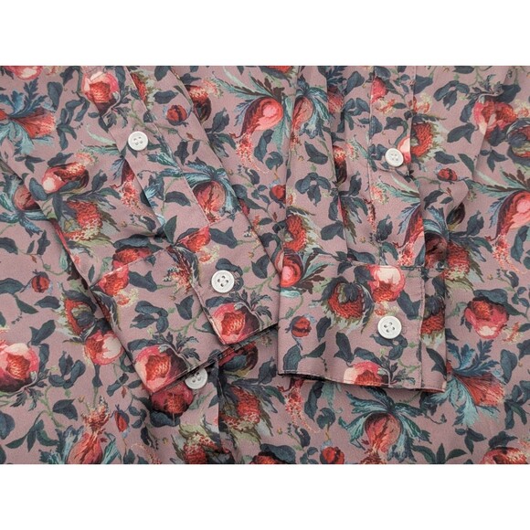 Elie Tahari Floral Satin Mauve Red Pink Button Up Long Sleeve Blouse Size Small - Picture 7 of 8
